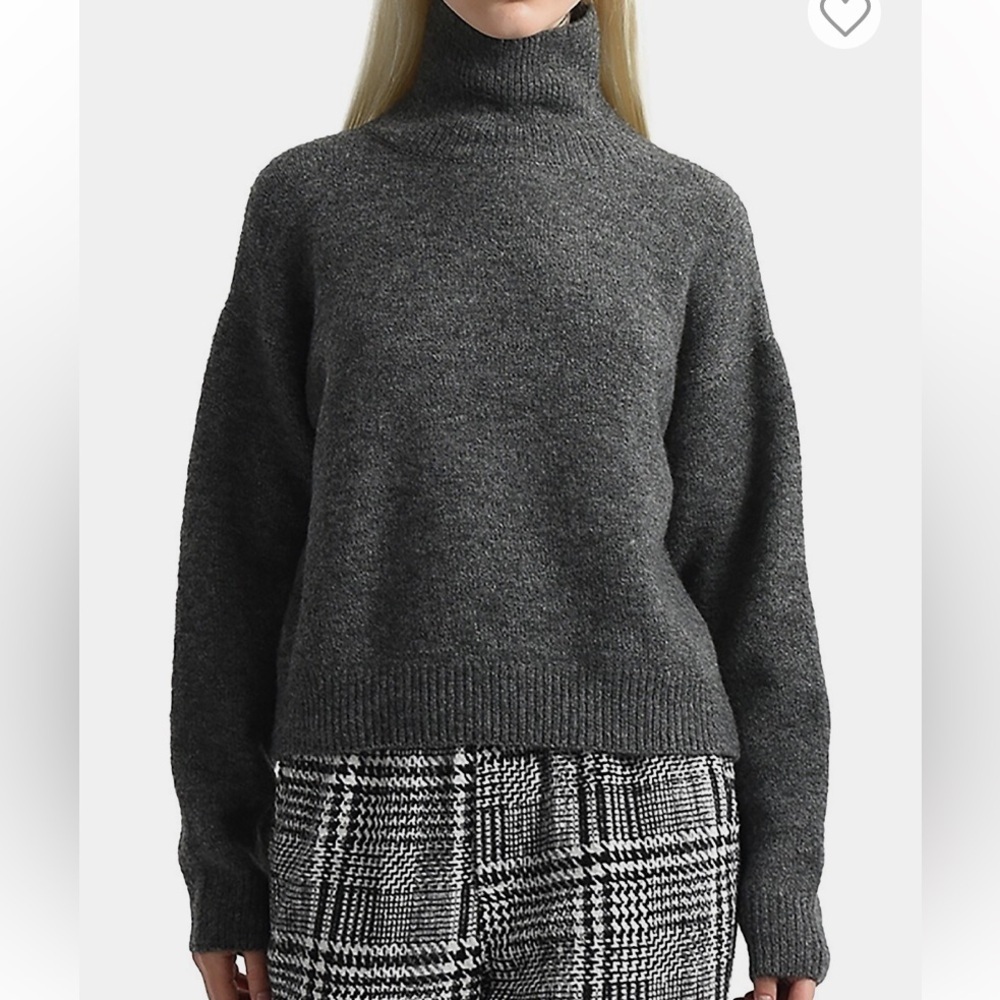 Lili Sidonio Rib-Knit Mockneck Women's Gray Turtleneck Sweater Medium